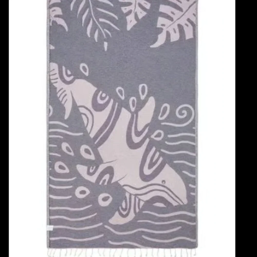SAND CLOUD ORCA Purple Pink Lavender Save the Fishes New! Beach Towel Ocean NWT
